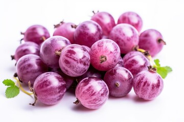 AI-generated illustration of a heap of dark gooseberries on a white background