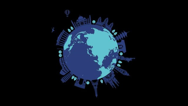 Travel, vacation, sightseeing 4K animation (World heritage and world famous buildings). Transparent background (mov)