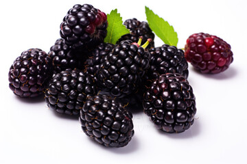 AI-generated illustration of ripe blackberries isolated on a white background