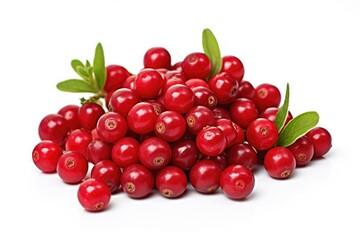 Obraz premium AI-generated illustration of fresh lingonberries on a white surface