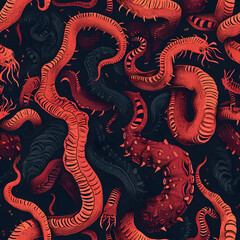 Illustration of reddish Intestines in dark tone background Seamless Texture