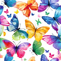 Illustration watercolor of Colorful Butterflies on white background Seamless Texture