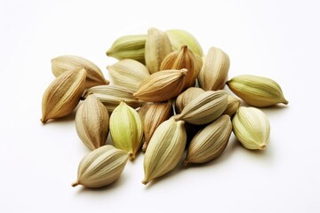 Cardamom seeds on white background 