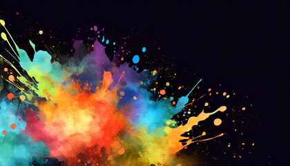 Isolated colorful splashes on a dark backdrop. eruption of abstract, watercolor art effect