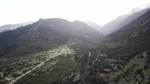 Drone footage of Velitsa Gorge near Tithorea municipality at sunset in Phthiotis, Greece