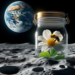 Biene im Glas auf dem Mond