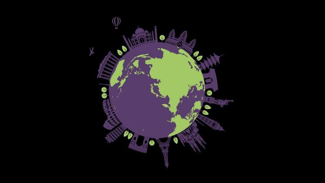Travel, vacation, sightseeing 4K animation (World heritage and world famous buildings). Transparent background (mov)