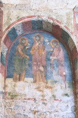 Deesis. Medieval fresco in the St. Nicholas church in Myra. Demre, Antalya, Turkey. Byzantine wall-painting. History of religion and art concept