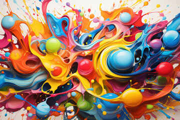 A vibrant and colorful abstract painting, with swirls of color and shapes that evoke a sense of joy and freedom - obrazy, fototapety, plakaty