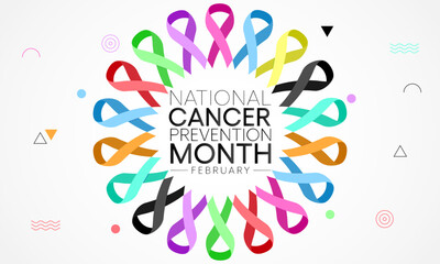 Cancer prevention month is observed every year in February, to promote access to cancer diagnosis, treatment and healthcare for all. Vector illustration - obrazy, fototapety, plakaty
