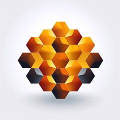 Minimalistic logo emblem symbol with gold honeycomb on an white background. Label sign for company with beehives and honey production
