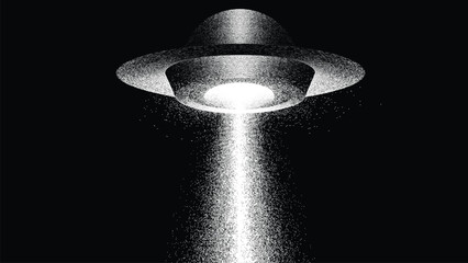 Unidentified flying object in space. Flying saucer with noise texture .Vector illustration © miloje