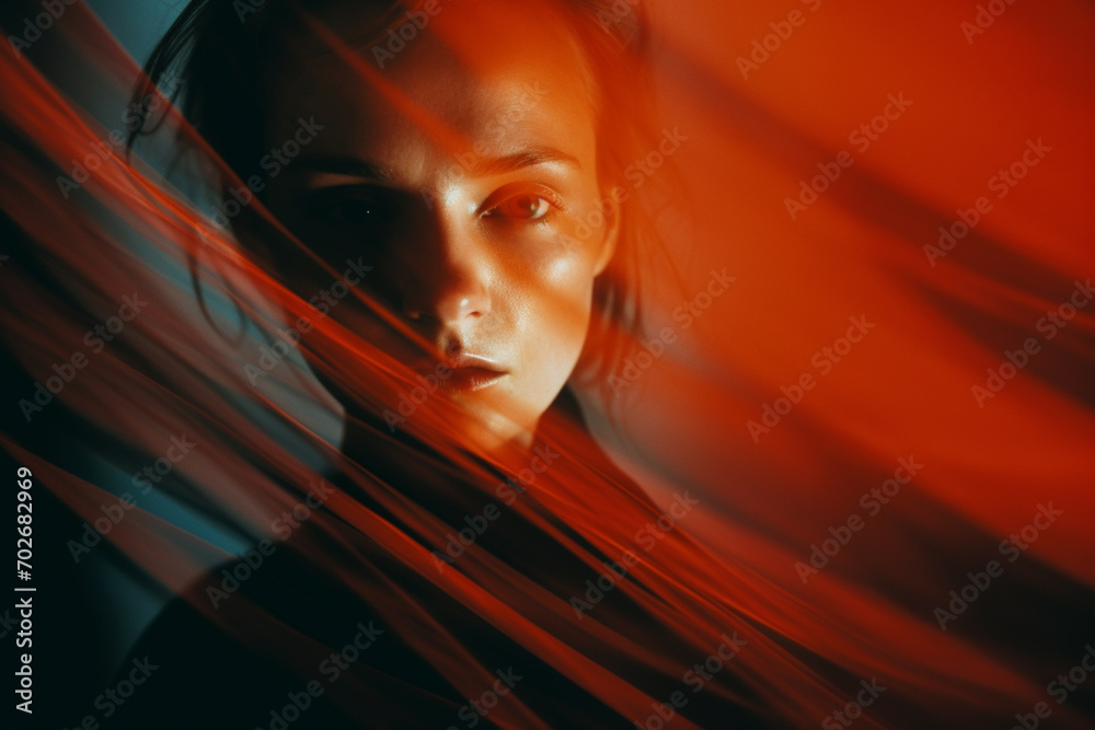 Fototapete Abstract expression of a portrait using dynamic shapes and forms, conveying energy and emotion in minimalist style.