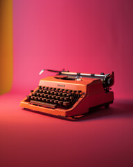 bright colored retro typewriter on a bright background isolated.	