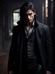 attractive male vampire in a classic suit. protagonist character of a romantic fantasy novel	 - obrazy, fototapety, plakaty