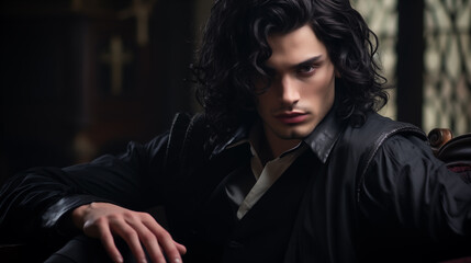 attractive male vampire in a classic suit. protagonist character of a romantic fantasy novel	 - obrazy, fototapety, plakaty