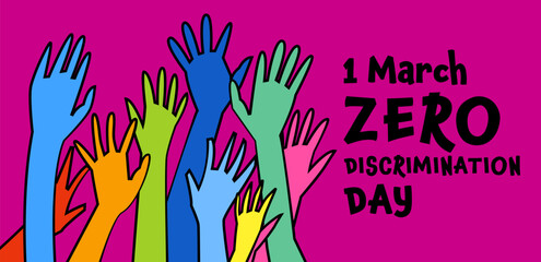 First of March. Zero discrimination day. Colorful poster, banner in pop art style