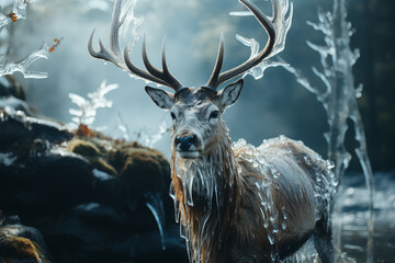 A deer with antlers made of ice.