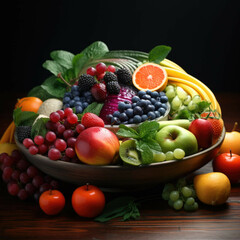 Naklejka na ściany i meble A colorful bowl of fresh fruit and vegetables with a variety of textures and colors
