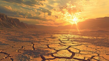 Heat waves caused by global warming are causing drying up of water sources around the world.The Cycle of Climate Change - obrazy, fototapety, plakaty