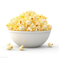 A bowl of popcorn with butter and salt, isolated on white background