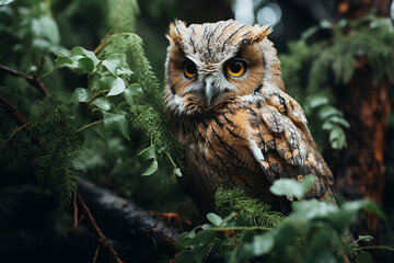 A Mottled Owl nestled among the branches, its mottled brown and white feathers blending perfectly with the bark.