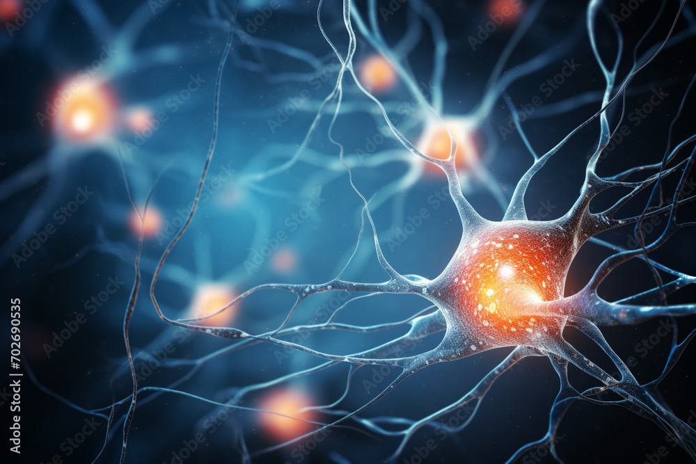 Poster an illustration of neurons in the brain creating new connections and strengthening existing ones, hi