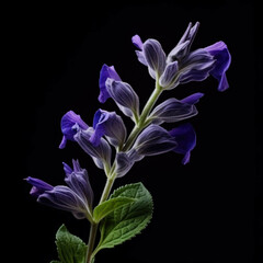 Salvia Flower, isolated on black background