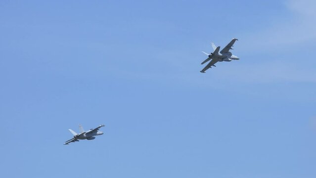 Two-Ship Formation Flight of F18 Fighter Jets at Airshow TRACK