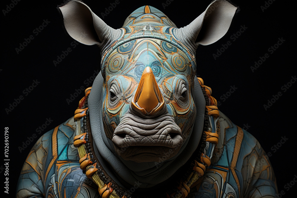 Poster a surrealist image of a hybrid animal, created by combining features of several endangered species i