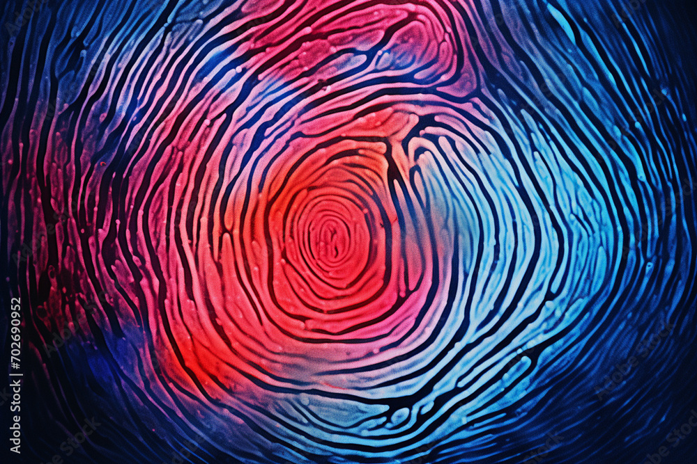 Leinwandbilder An abstract image of a fingerprint with vibrant, multi-colored swirls and patterns, suggesting uniqueness and individuality.