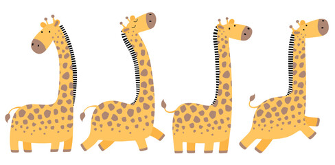 Cute giraffe poses set on white background. © dwi