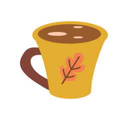 Coffee element of colorful set. This illustration features a meticulously designed cup of hot brew against a white background, embodying the essence of favorite morning ritual. Vector illustration.