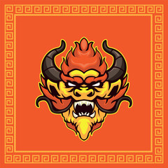 Head dragon with Chinese ornament background