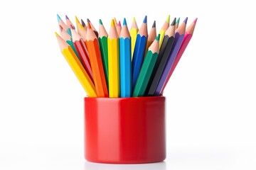 Fototapeta premium Colorful pencils in pencil box on white background