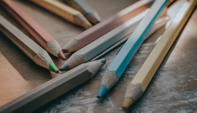 AI-generated illustration of colored pencils presented on a wooden surface