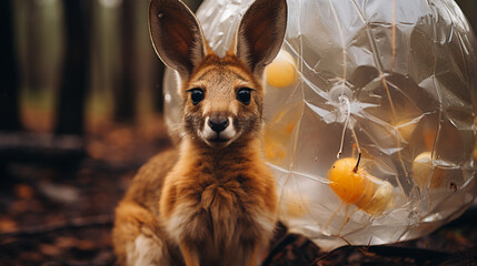 An endearing scene of a bubble wrap kangaroo with a tiny joey in its pouch. - obrazy, fototapety, plakaty