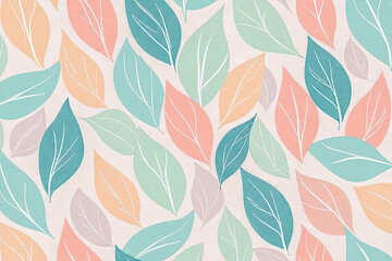 AI generated illustration of a seamless leaf pattern with soft pastel colors