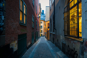 Narrow streets in Stockholm, Sweden - obrazy, fototapety, plakaty