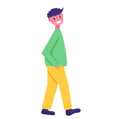 man, guy walking in flat style on white background, vector