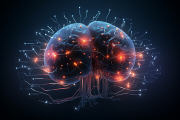 A depiction of a human brain, with wires representing the complex neural network.