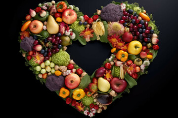 A Heart-Shaped Fruit and Vegetable Wreath