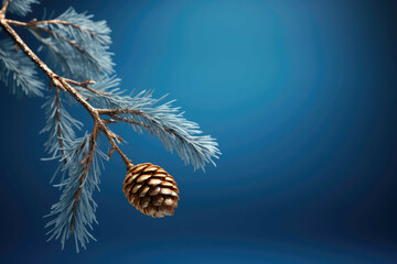 Christmas Tree Branches on a Plain Blue Background