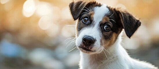 Adorable mixed breed puppy tilting its head while listening