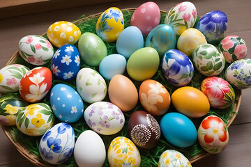 Fototapeta na wymiar easter eggs with paintings Generative AI