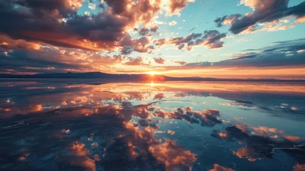 Foto op Plexiglas Reflectie Sunrise reflecting on the lake