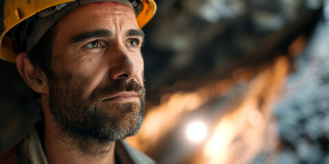 miner at the mine close-up portrait Generative AI