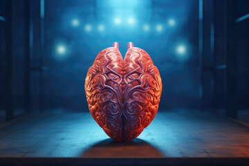 A detailed illustration of a brain in the shape of a heart - obrazy, fototapety, plakaty