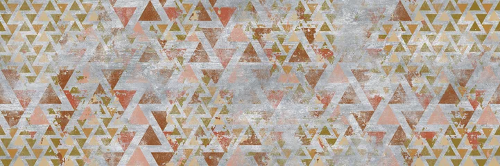 Foto op Plexiglas beige seamless geometric pattern with cement texture background, wall tile dekor surface   © Vidal