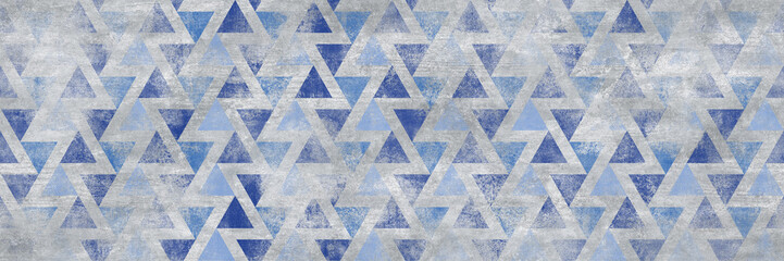 cement wall texture with blue retro pattern. Wallpaper or ceramic tile design
